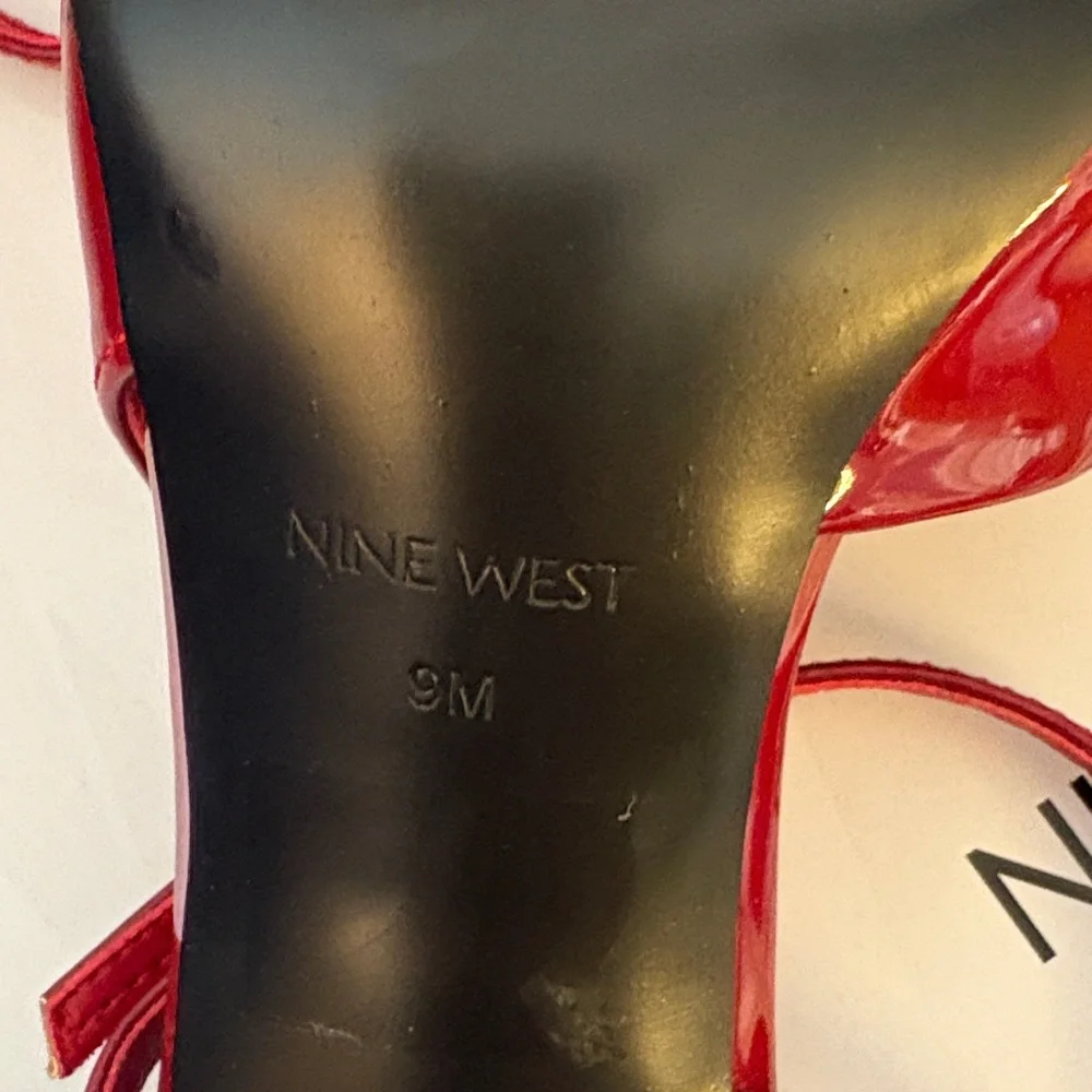 Nine West Red Patent Pointed-Toe Stiletto Heels with Ankle Straps - Picture 6 of 8